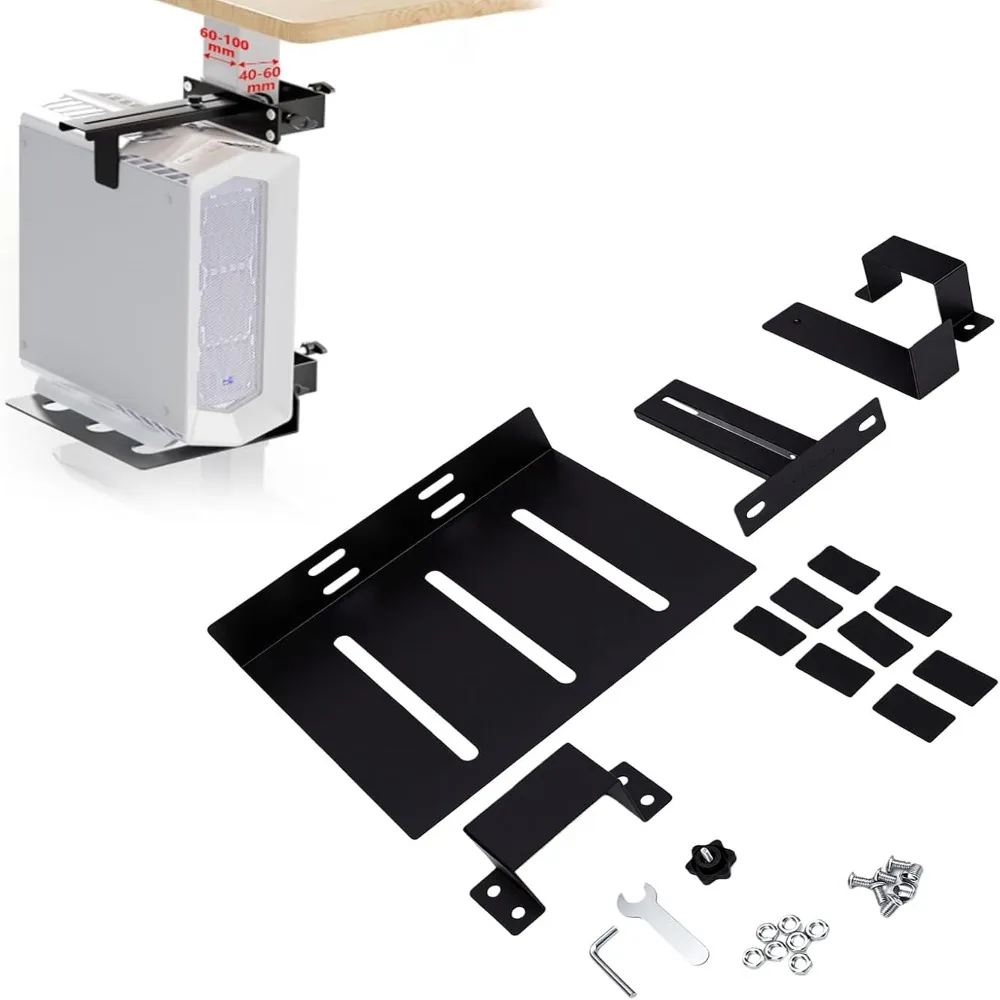Support PC réglable pour montage sous le bureau, pieds en tube carré, patins antidérapants, support pour ordinateur, patins en silicone, support CPU robuste, pour la maison