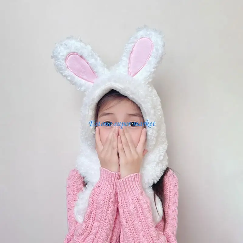 

090B Winter Children's Hat Scarf Integrated for Boys Girls Thicked Warm Plush Beanie