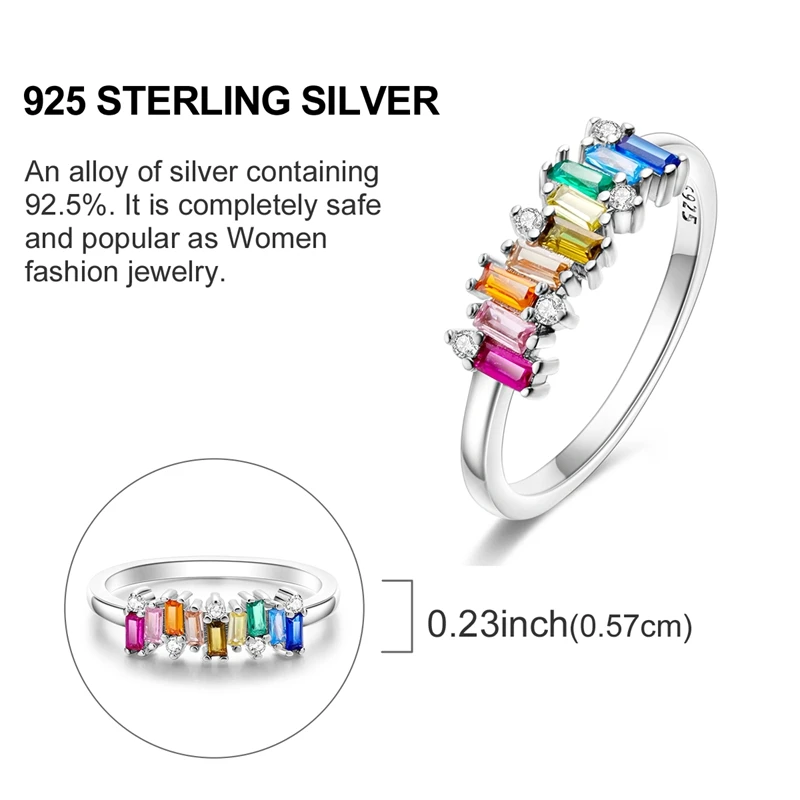 Original Ringe aus 925er Sterlingsilber, funkelnde Regenbogen-Süßigkeits-Zirkon-Ringe für Frauen und Mädchen, Schmuck, Geburtstag, Jahrestag, Geschenke – Detail 6