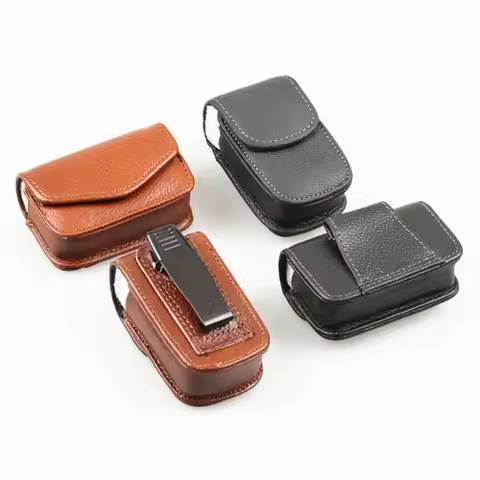 Portable Classic Belt Wearable PU Glasses Case Men Leather for Folding Glasses Storage Box Women Men Eyewear Case Black Brown