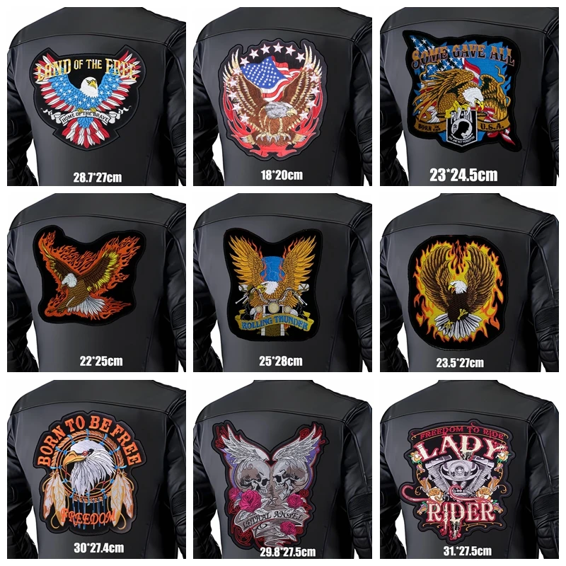 

Большие нашивки в стиле панк с вышивкой на спине, мотоциклетные байкерские нашивки с орлом, куртка, джинсовая одежда, украшения, железные нашивки «сделай сам»