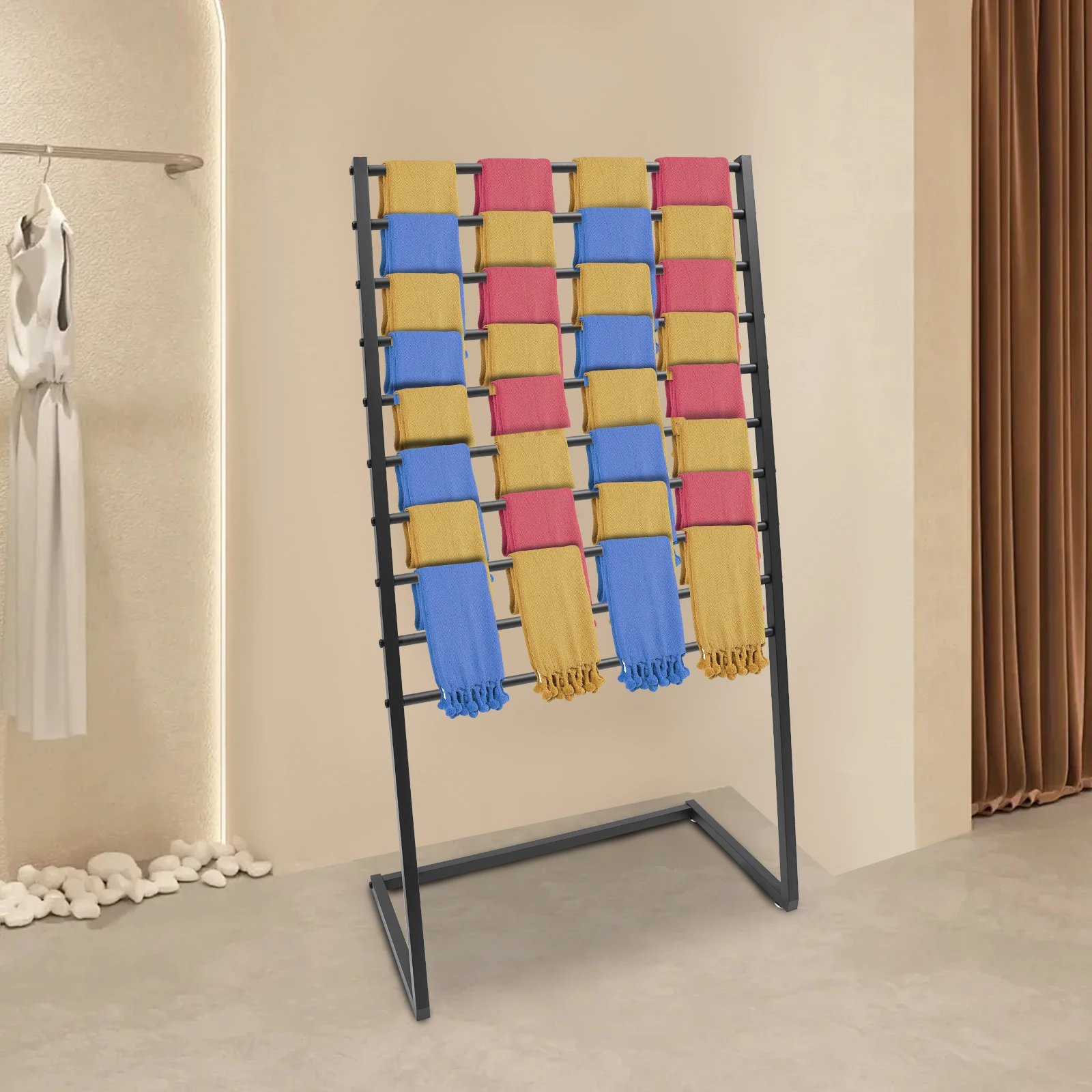Soporte de exhibición de bufandas de 80 cm, organizador de soporte de bufandas de metal de 10 niveles, estante independiente para bufandas para tienda minorista de ropa comercial