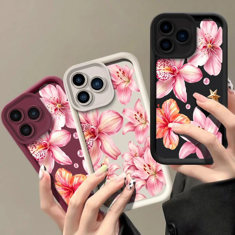 Pink Lily Flower Pattern Phone Case For Infinix Hot 70 50 40 60 Pro Plus 30i 9 10 11 12 20 Play Lens Protect Silicone Cases Etui