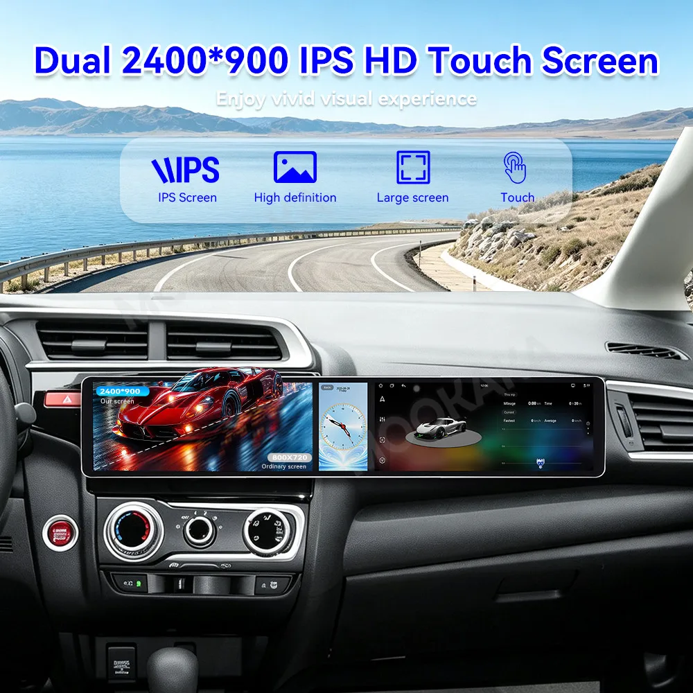 Android 15 Dual 12.3 Inch Triple Screen For Honda Fit 2013-2015 Car Stereo Radio Multimedia Player GPS Navi Wireless CarPlay DSP