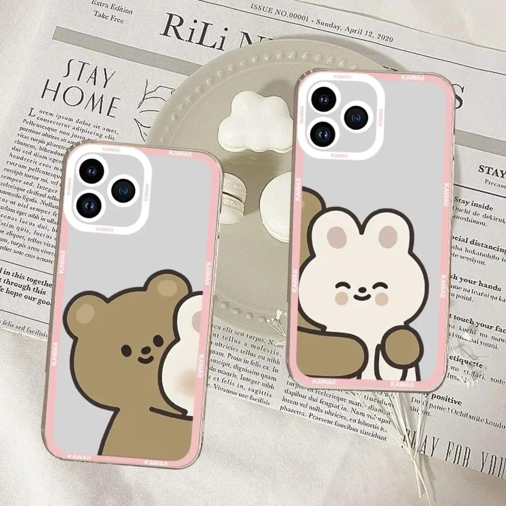 Funny Animal Rabbit Bear Couple Phone Case For Samsung S20 S21 S22 S23 ULTRA PLUS LITE Transparent Shell