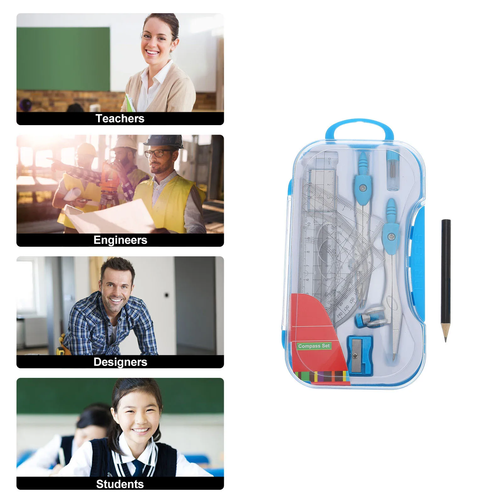 مجموعة واحدة من أدوات صياغة الرسم مجموعة مسطرة هندسية احترافية مع بوصلة مثلثة ومسطرة مستقيمة لمهندسي الطلاب