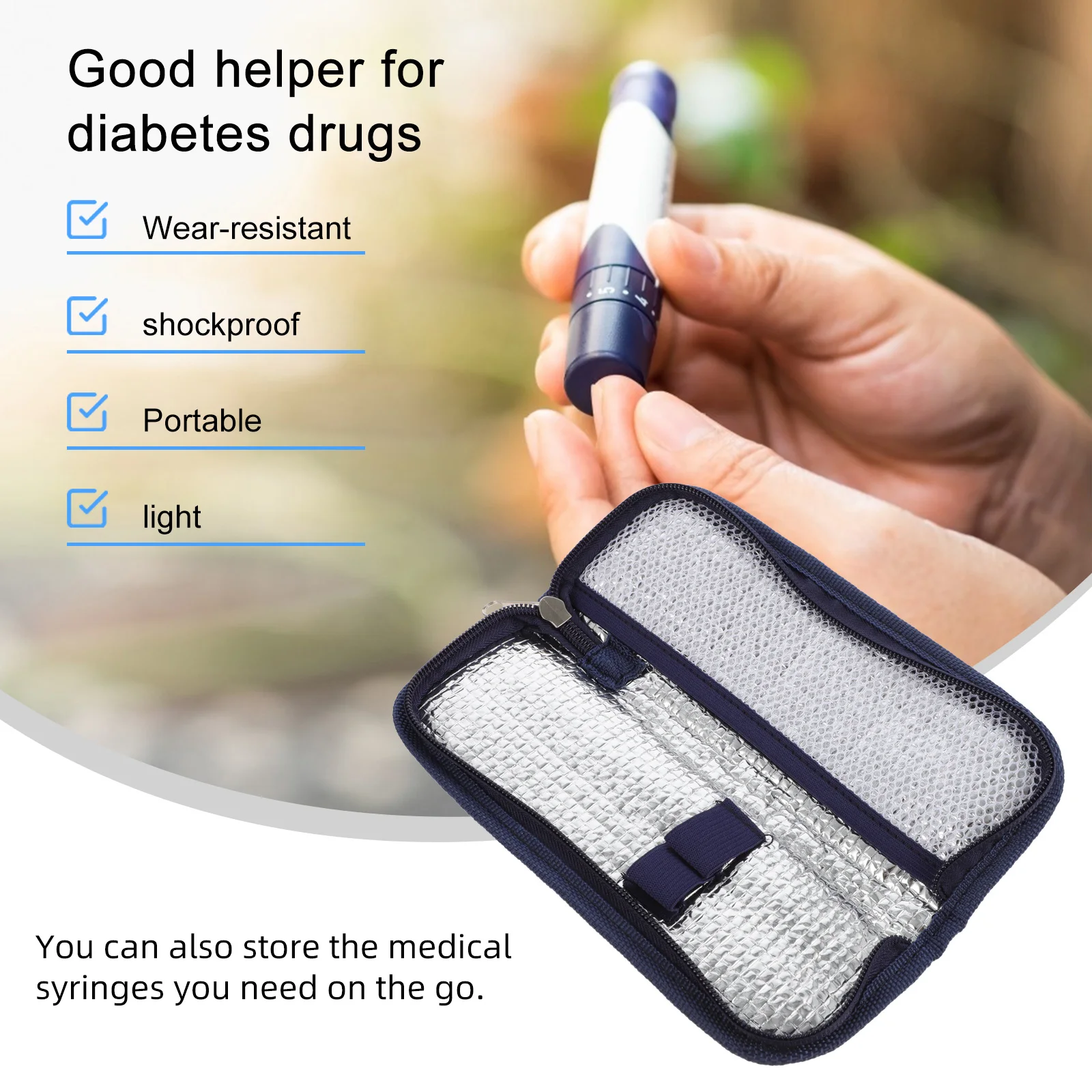 

1pc Insulin Cooler Bag Portable Medicine Case Travel Organizer Reusable Durable Zipper Design Light Storage For Insulin Medical