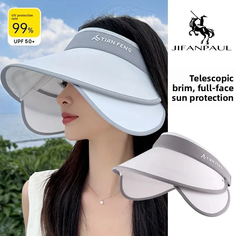 Women's Summer New Wide Brim Sun Hat Full Face UV Protection Retractable Large Brim Empty Top Sun Hat Casual Style Outdoor Cap