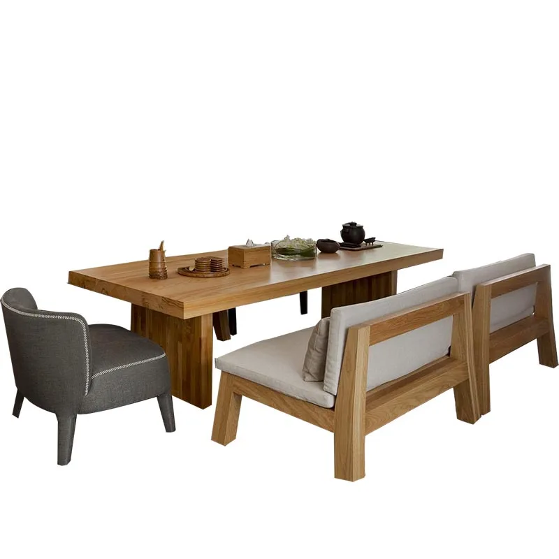 

Nordic sofa office solid wood living room tea table log tea table and chair combination desk living room
