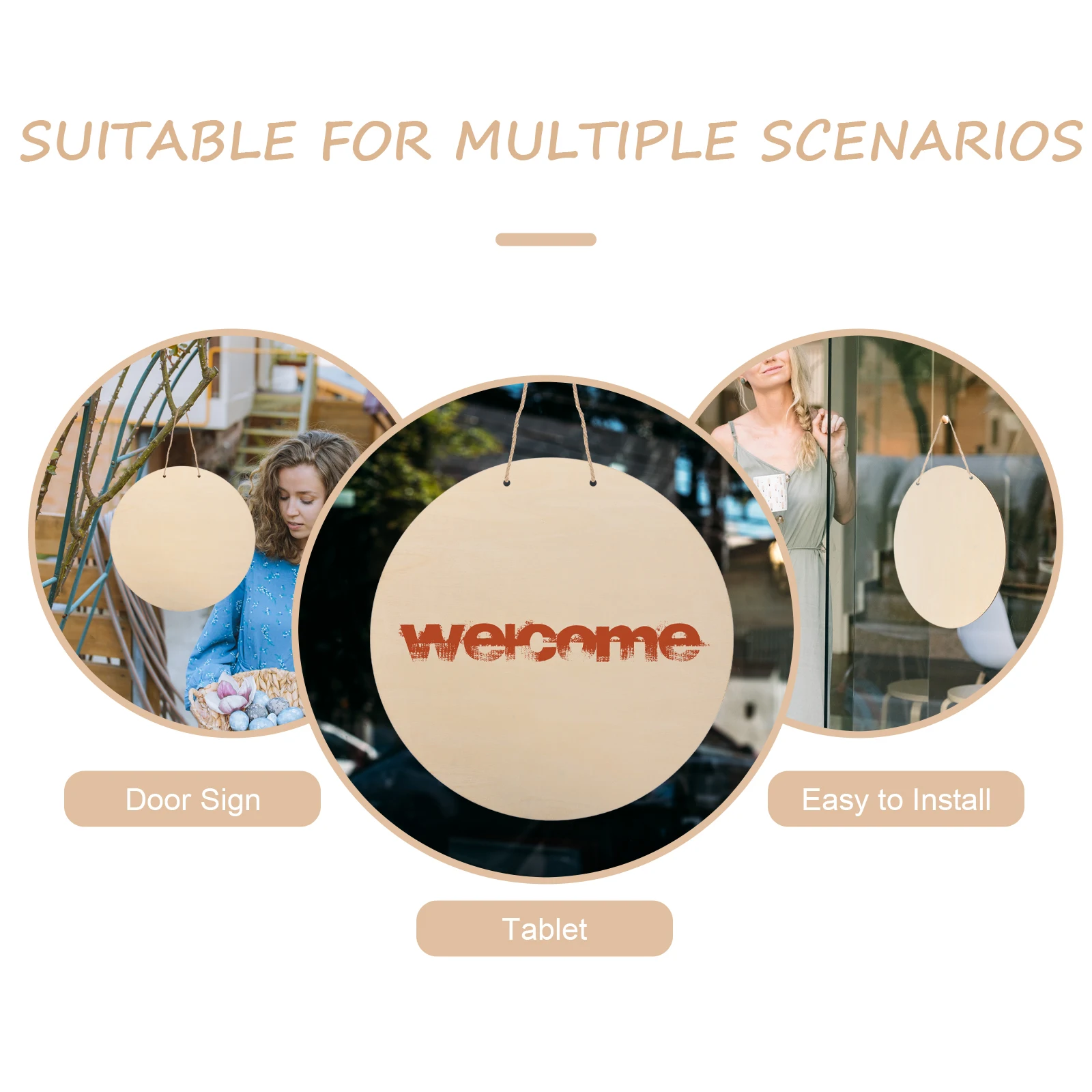 

4 Pcs Wooden Blackboard Door Sign Round Plaque Craft Decor Unfinished Slices Graffiti Discs Rustic Home Art Paint Customizable