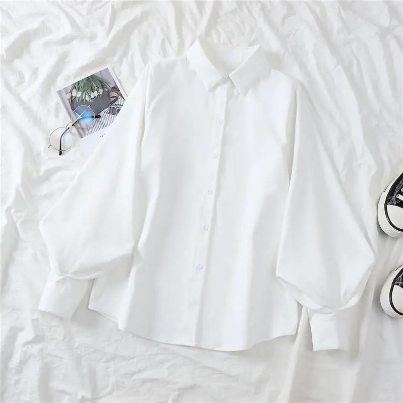 

Long Sleeve Shirts Women Satin Ruffled Buttoned Tops Lantern Sleeves Slim Fit Pleated Hem Polka Dot Preppy Feminine Retro French