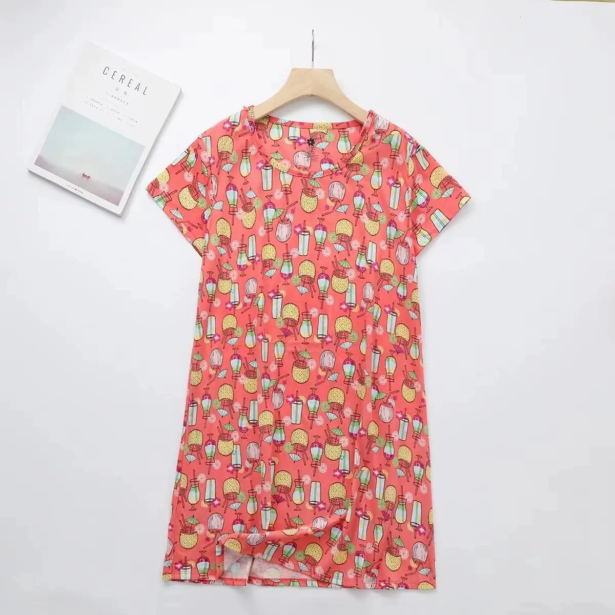 

Милая мультяшная пижама женская плюс размер корейская милая вязаная хлопковая ночная рубашка с коротким рукавом модная одежда для сна ночная рубашка XXXL