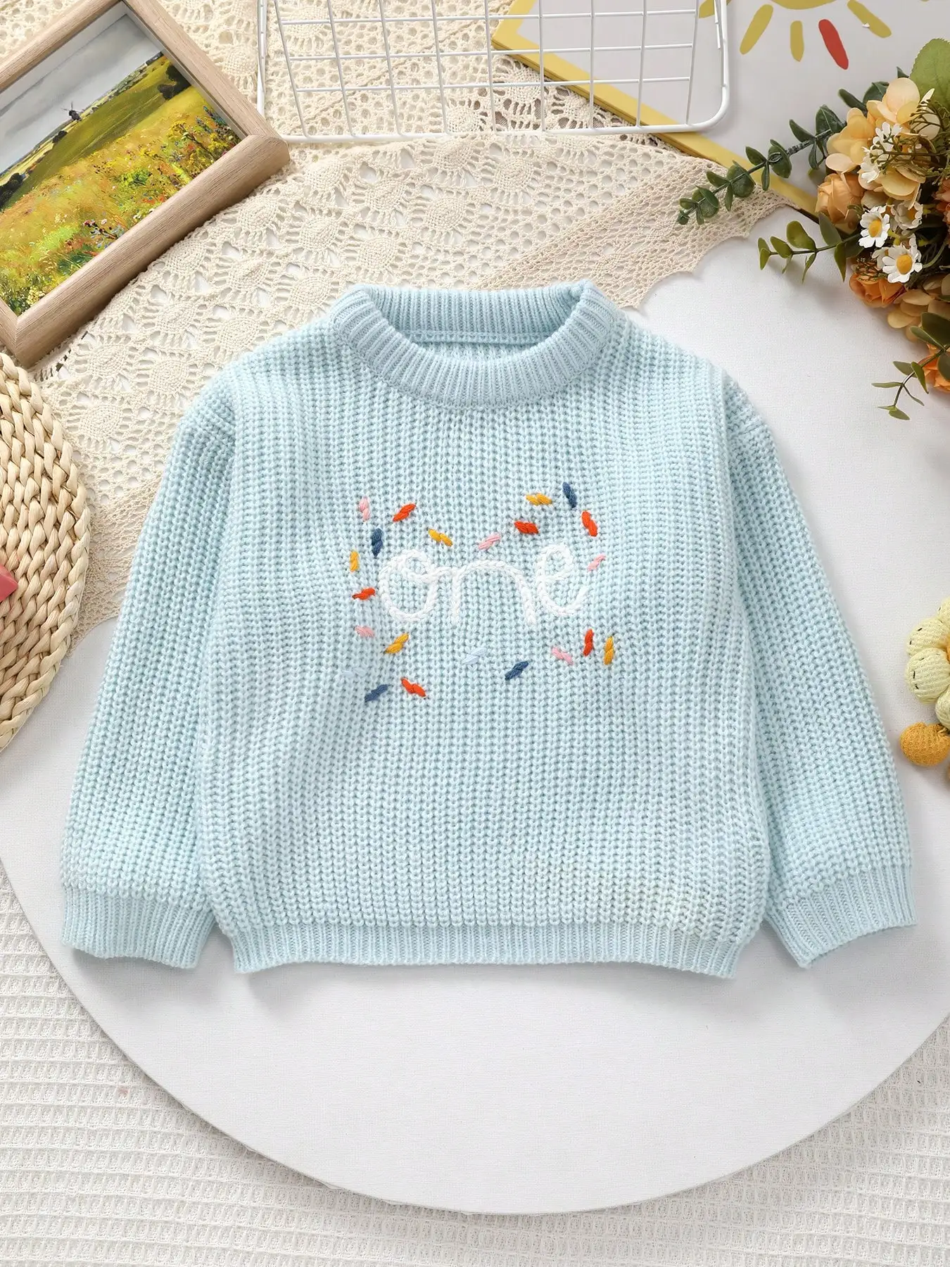 Baby Girl's Knitted Sweater with Cute Embroidered English Word 