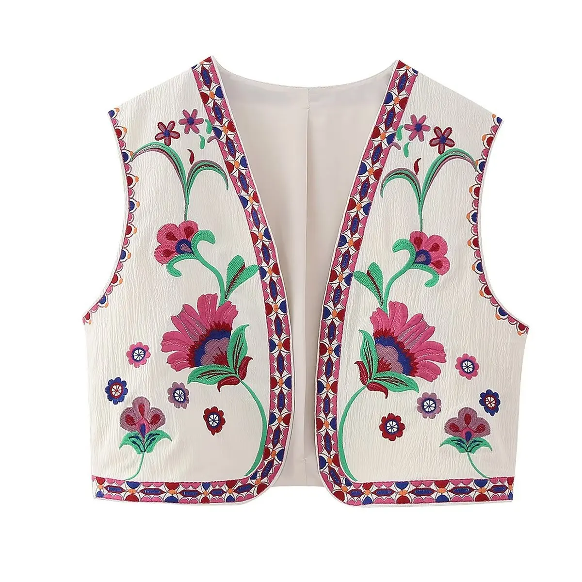 

Vintage Flower Embroidery Sleeveless Vest Ethnic Style Shawl Retro Outerwear Floral Short Vest Jacket Women's Loose Relaxed Vest