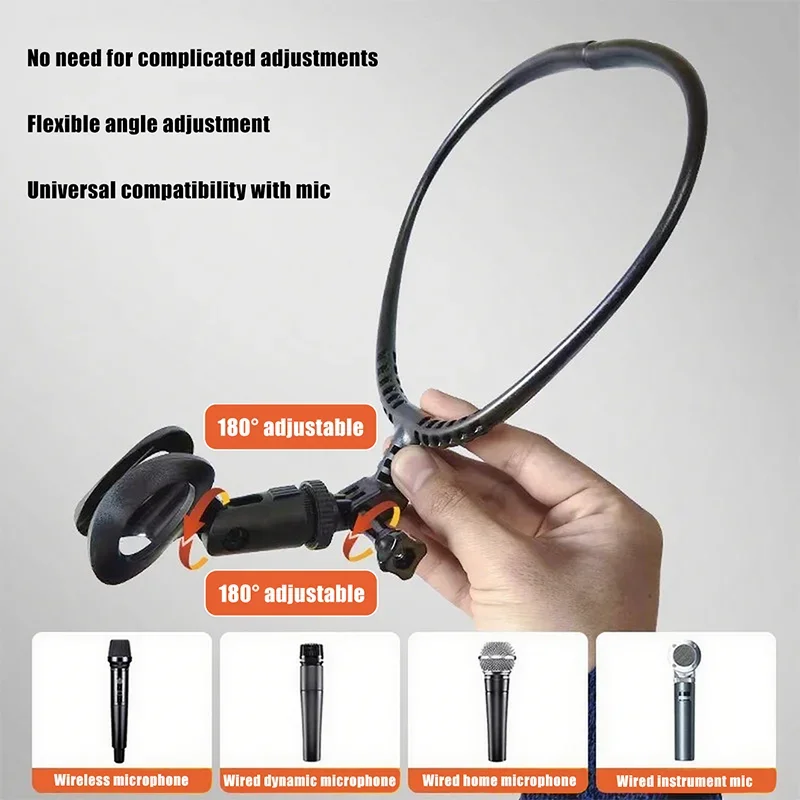 Hands-Free Neck-Worn Microphone Holder with Adjustable Clip, Made of Durable Material, Ergonomic Design for Stage Performers