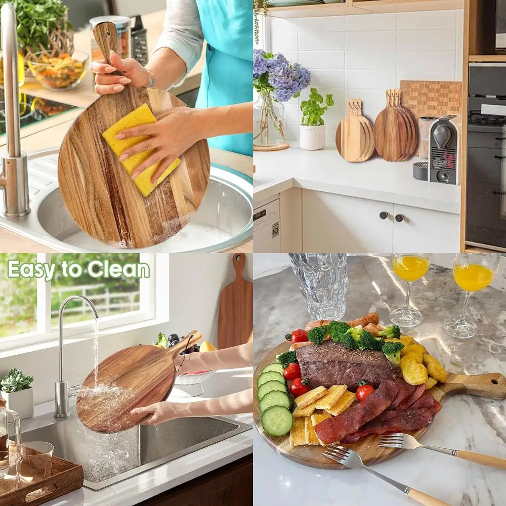 

Acacia Wood Double-Sized Serving Boards with Handles: Large Chopping Paddle & Charcuterie Tray for Kitchen Use