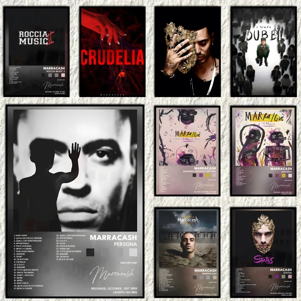 Póster del rapero cantante m-marracash, pegatinas de pared asequibles y de alta calidad para decoración de dormitorio y sala de estar