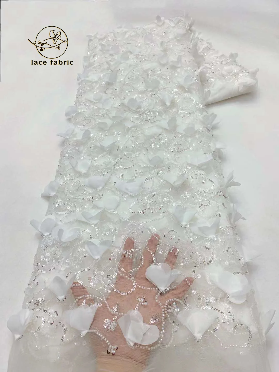 

White African Groom Lace Fabric 2024 High Quality 3D Lace Flower French Nigerian Mesh Tulle Lace Fabric for Wedding Party Dress