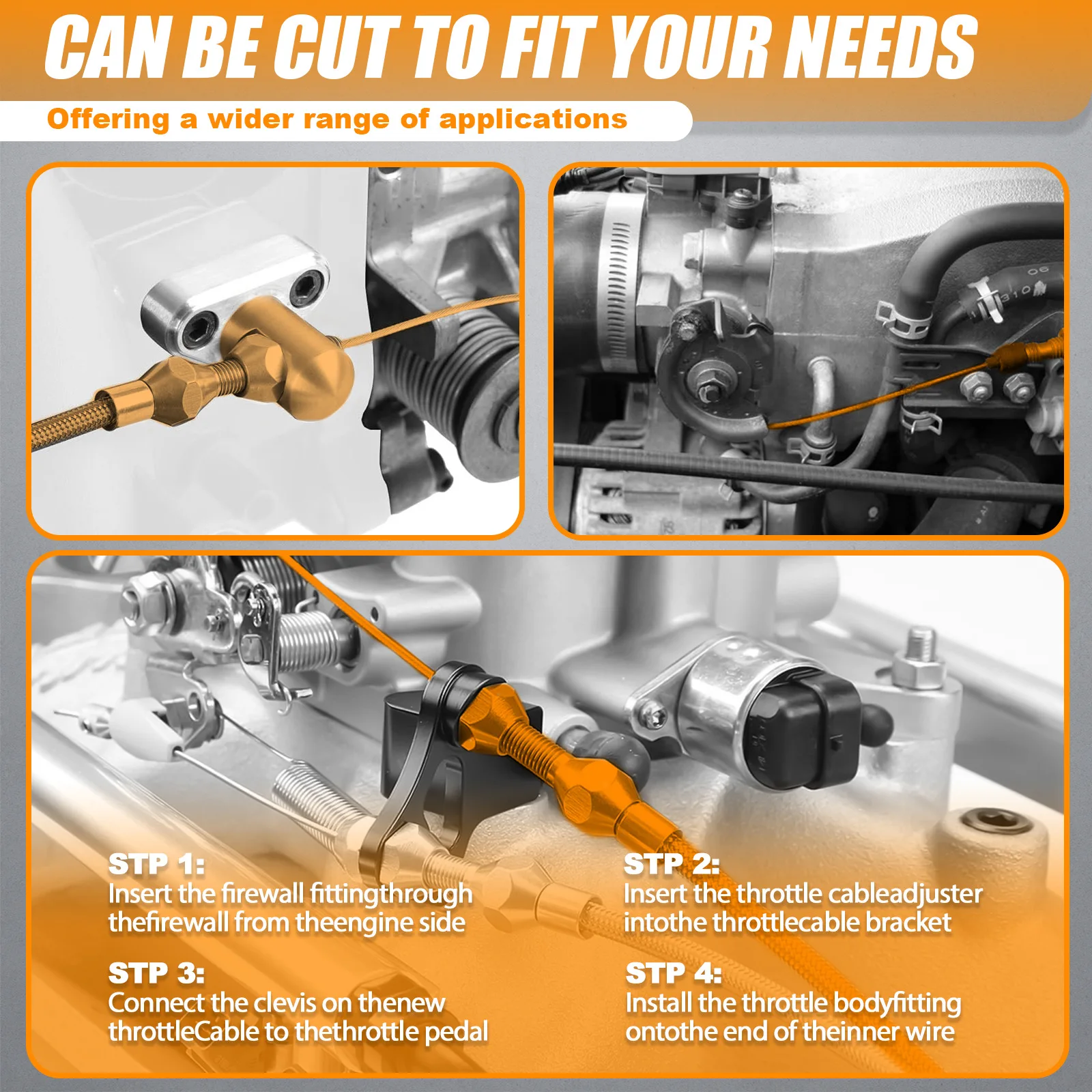 36-Inch Throttle Cable Braided Cable Kit