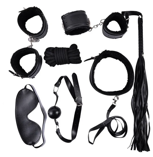 Sex Fun SM 7-pieces Set Plush Leather Adult Toys Bundled Bondage Alternative Couple Flirting Products Sex Toys