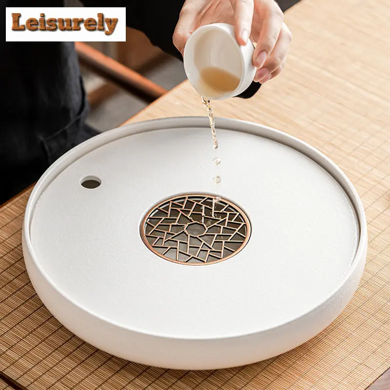 Chinese Ceramic Tea Tray Household Round Water Storage Type High Grade Set Living Room Trays Decorative