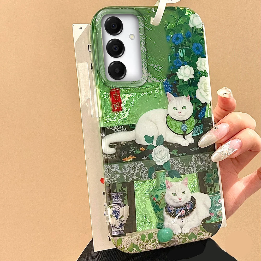 Cute Cat Flower Women Phone Case for Samsung Galaxy A55 A07 A17 A56 A36 A26 A16 A53 A06 A14 A24 A34 A54 A15 A25 A35 A12 Cover