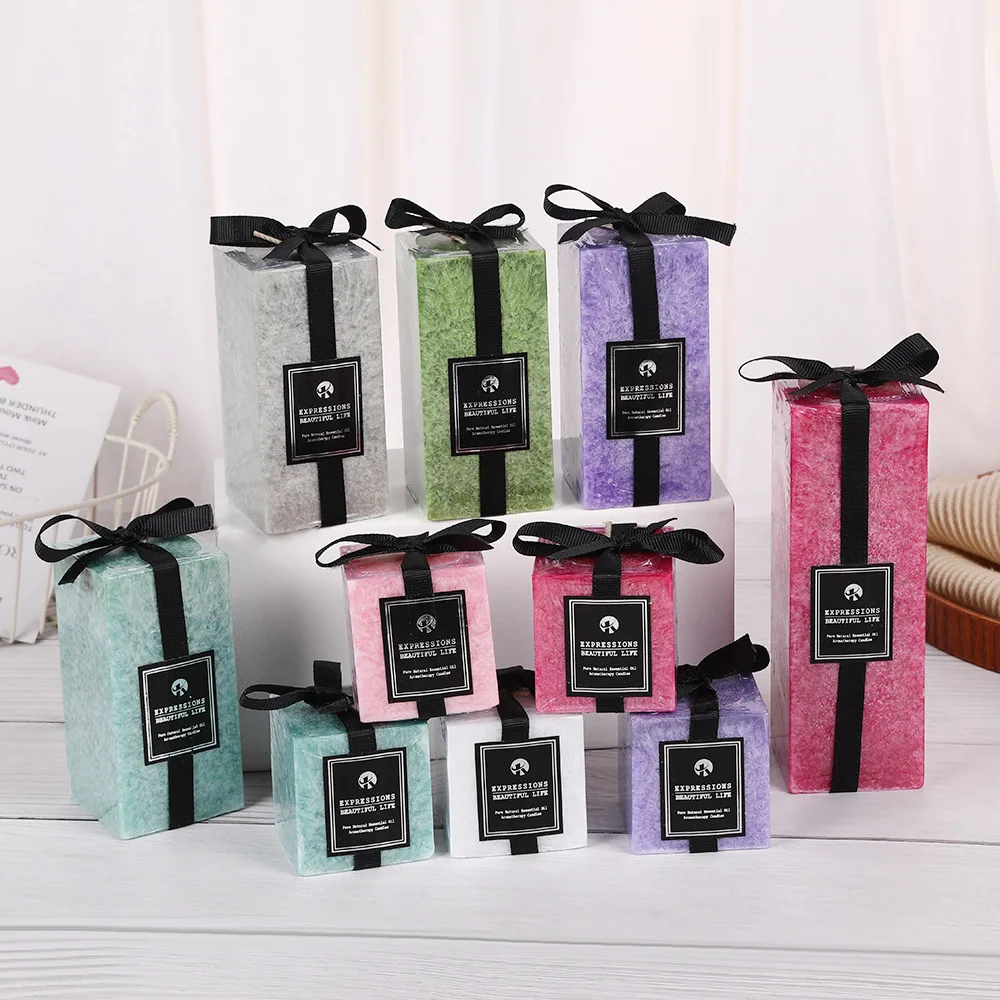 

Ice Flower Pillar Wax Household Smokeless Aromatherapy Candle Emergency Wedding Fragrance Hand Gift Square Candle