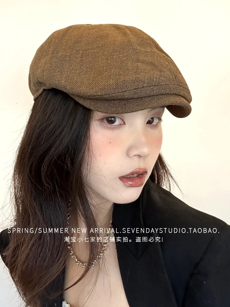 Vintage Y2K Damen und Mädchen Baumwolle Leinen Newsboy Cap koreanischen Stil Baskenmütze atmungsaktiv Sommer Frühling Herbst Hut – Detail 1