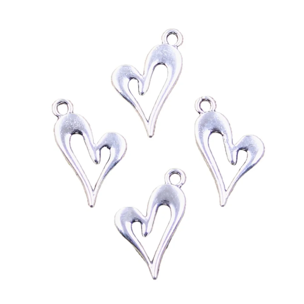20pcs Charms hollow lovely heart 21x13mm Antique Silver Color Pendants Making DIY Handmade Tibetan Finding Jewelry