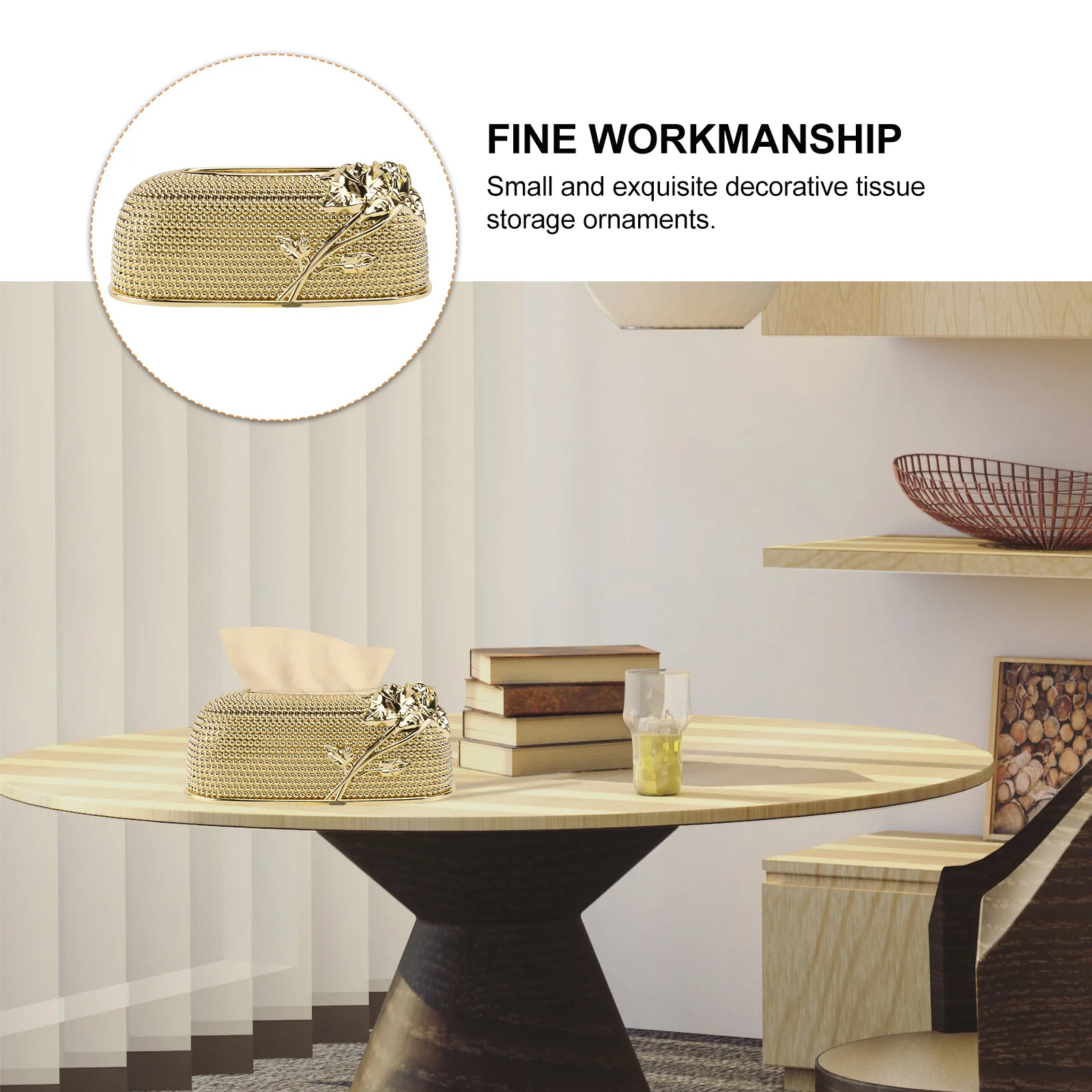 

1pc Plastic Tissue Box Golden Decorative Household Napkin Storage For Hotel Cafe Living Room Desktop Use Environmental