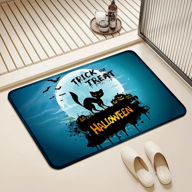 

Halloween Doormat Trick Or Treat Black Cat Pumpkin Bat Non-Slip Floor Mat Home Decor Entrance Door Rug Holiday Party Supplies