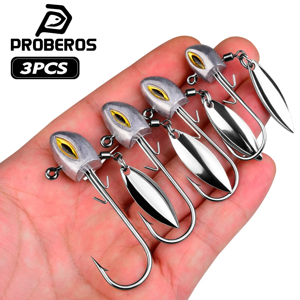 Proberos 3-teiliger Angelhaken mit Spinnerblatt, Jig-Köpfe und Spinnerblatt-Köder für Barsch, Süßwasser und Salzwasser