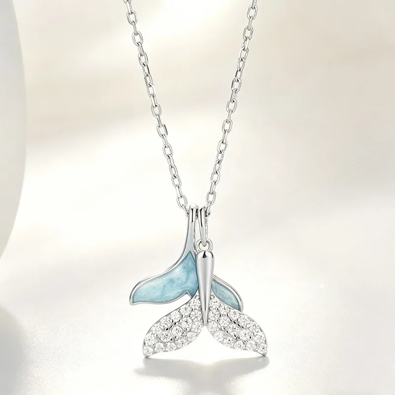 New Fashion Popular Whale Tail 925 Sterling Silver Jewelry zircon Fish Tail Pendant Collarbone Chain Newcklaces XL107