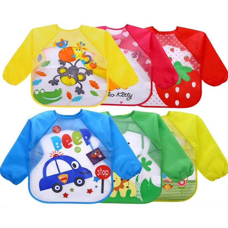 Baby Feeding Bibs Long Sleeve Weaning Essential 0 3Years Waterproof EVA Full Sleeve Bib Cloth Cover for Food Newborn Baby Stuff