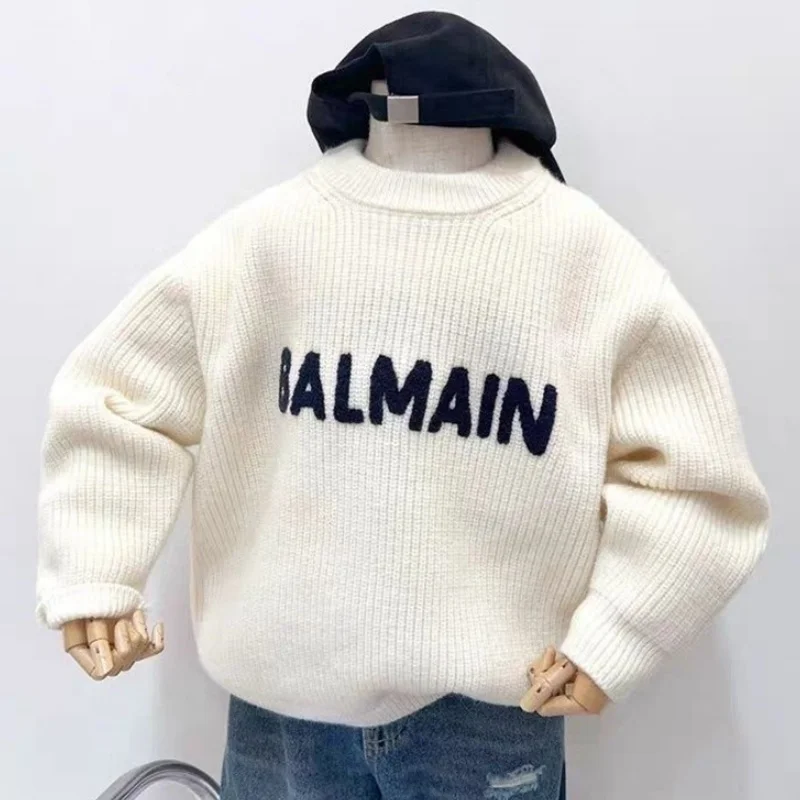 

Boys Woolen Sweater Crochet Cotton Windbreak 2024 New Arrive Thicken Autumn Winter Outwear School Warm Children's Clothing