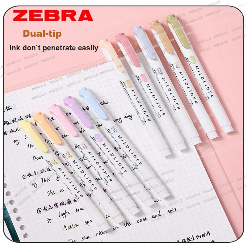 1pcs Zebra WKT7 Mildliner Highlighter Thick & Fine Double Tips Water Based Pigment Coloring Mark Pens Handbook School-acsesories
