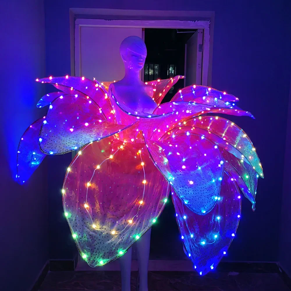 Openning Dance Outfit LED Petal Skirt Flower Opening Dance Big Swing Dress Dancer Performance Dress LED  Suit Blossom  Costumes