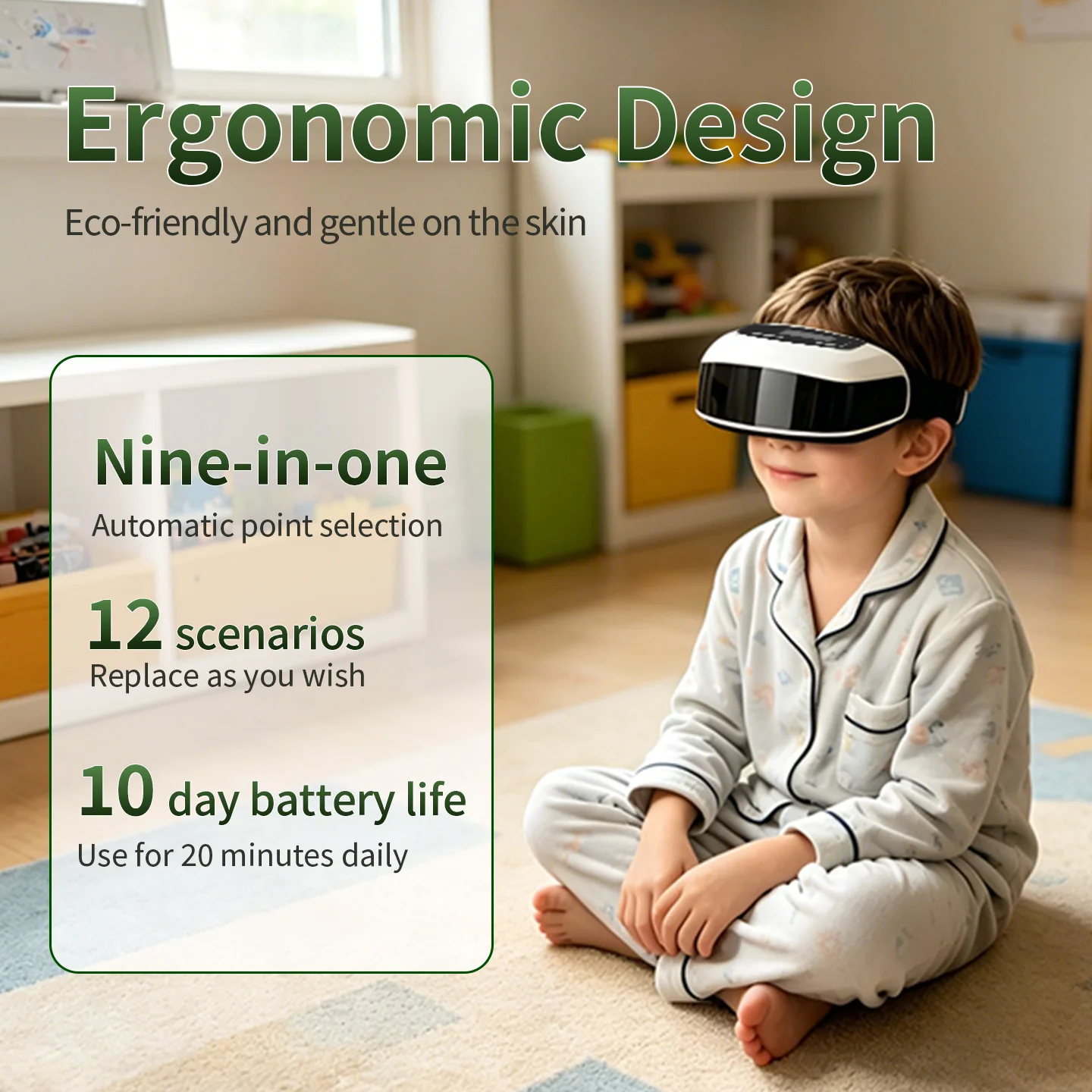 Children Eye Massager 9-in-1 Acupoint Selection 5 Massage Gears 12 Scenarios Adjustable Binocular Vision Training Device Wireles