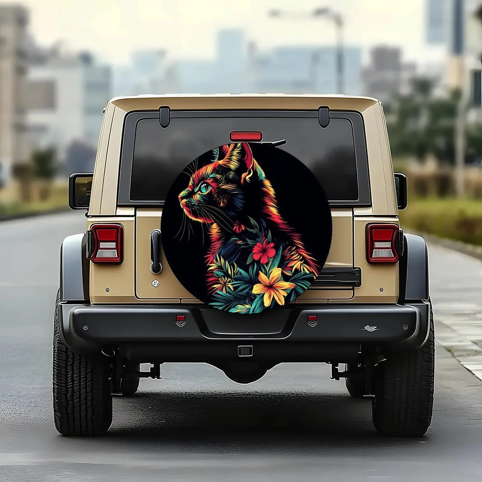 1pc Colorful Floral Cat Themed Tire Cover Wheel Cover, Trendy Universal Wheel Cover Tire Cover Wheel Protection Cover, Suitable
