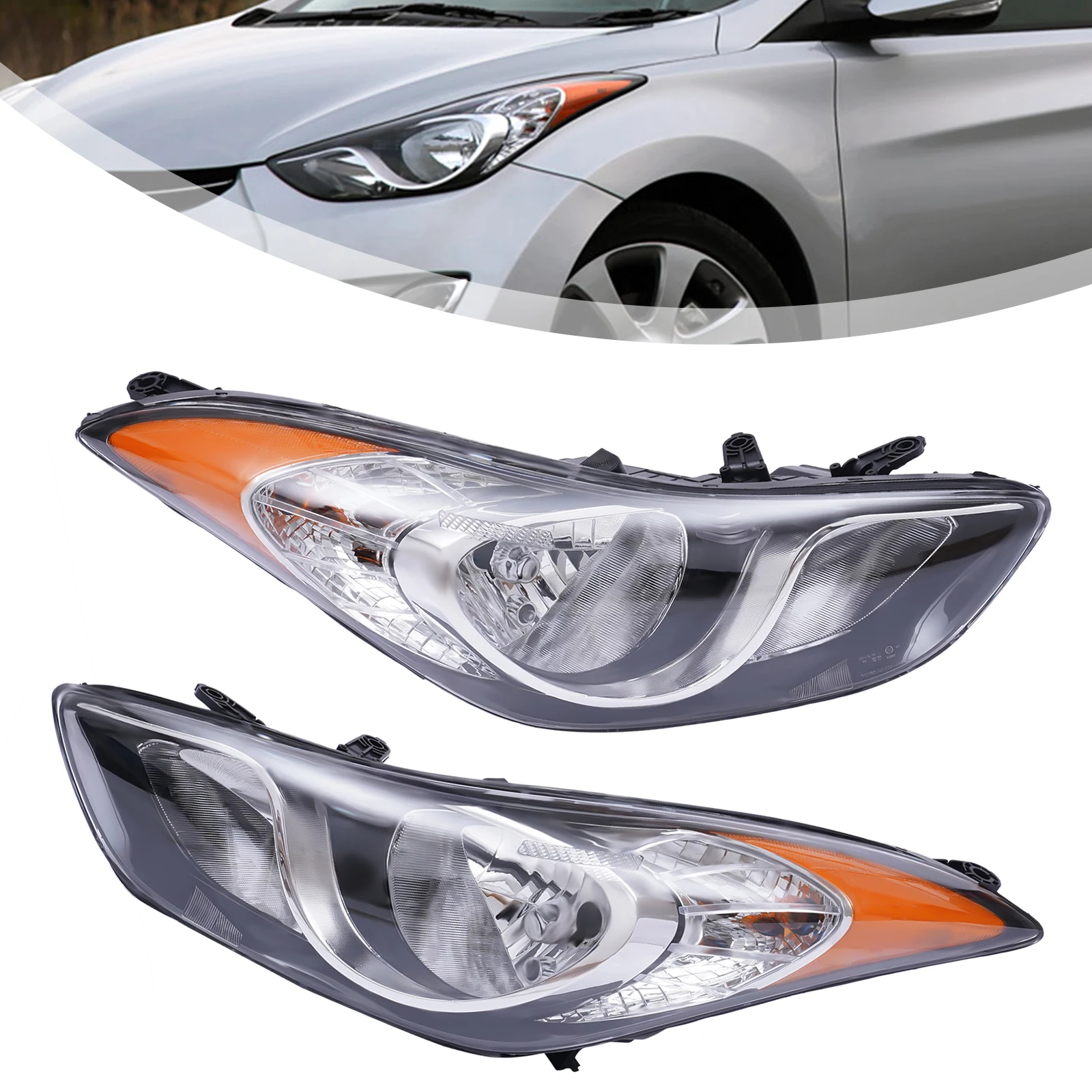 

Pair Headlights Headlamps Left & Right for Hyundai Elantra Sedan 2011 2012 2013 1.8L 2.0L Halogen 921013Y000 921023Y000