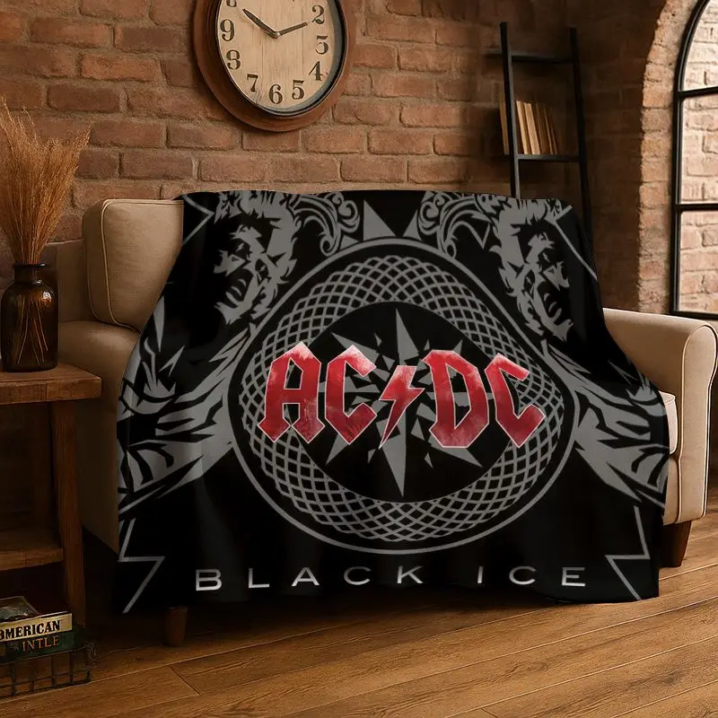 Fashion ACDC Rock Band Sign Catoon Flannel Blanket,Ultra Soft Warm Plush Throw for Home Bedroom Bed Sofa Cover Camping Picnic