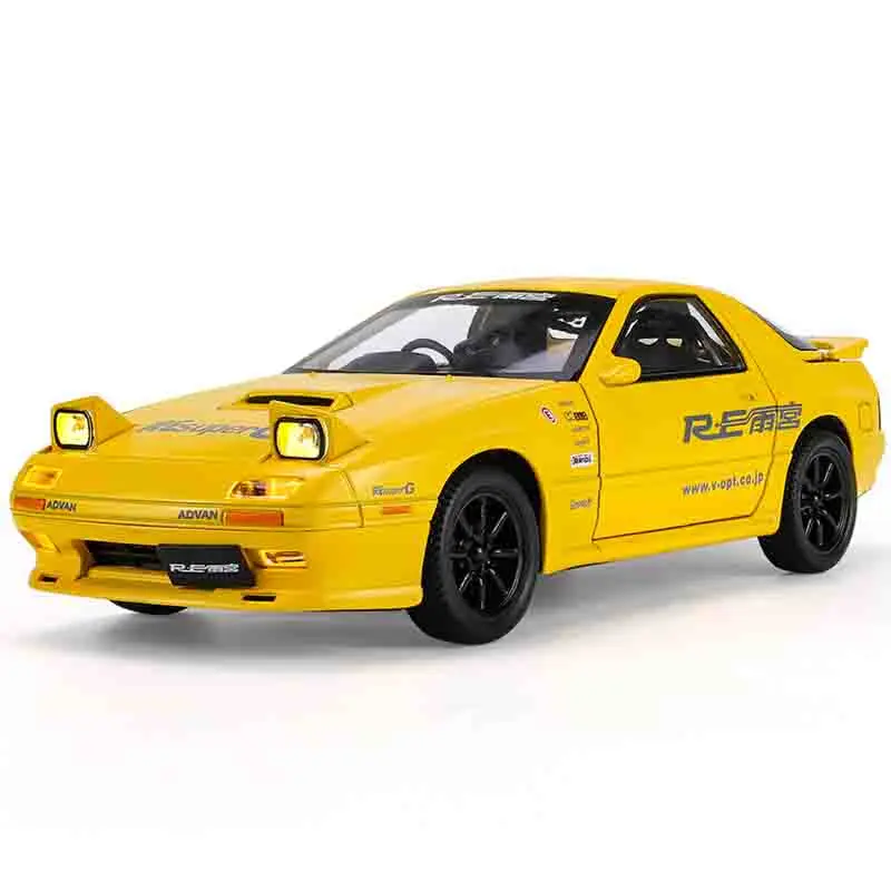 1/24 Mazda RX7 Initial D Racing Игрушечный автомобиль JDM Модель 1:24 Литой под давлением автомобиль Meatl Миниатюрный звуковой свет Коллекция Подарок для мальчика и ребенка