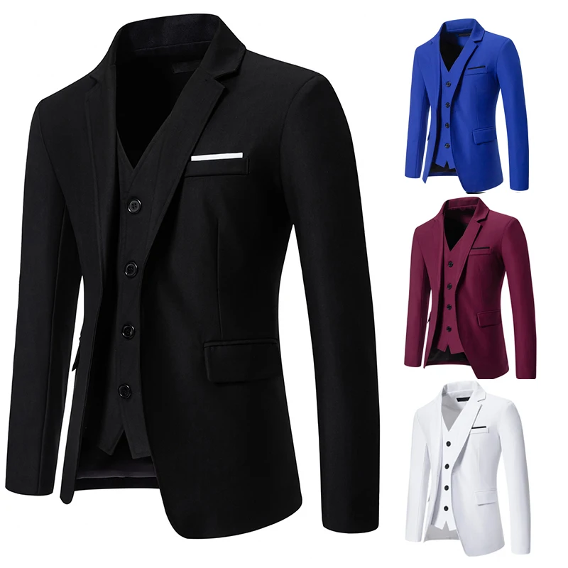 Blazer Men\'s Fashion Gentleman Solid Color Comfortable Business Color Match with Fake Two Wedding Casual Banquet Slim Suit