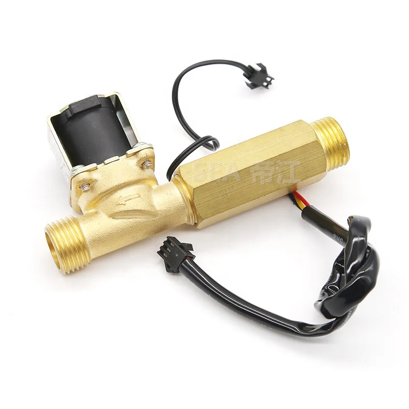 male port brass turbine flowmeter water flow sensor hot spring equipment water injection control solenoid valve DC12V/24V