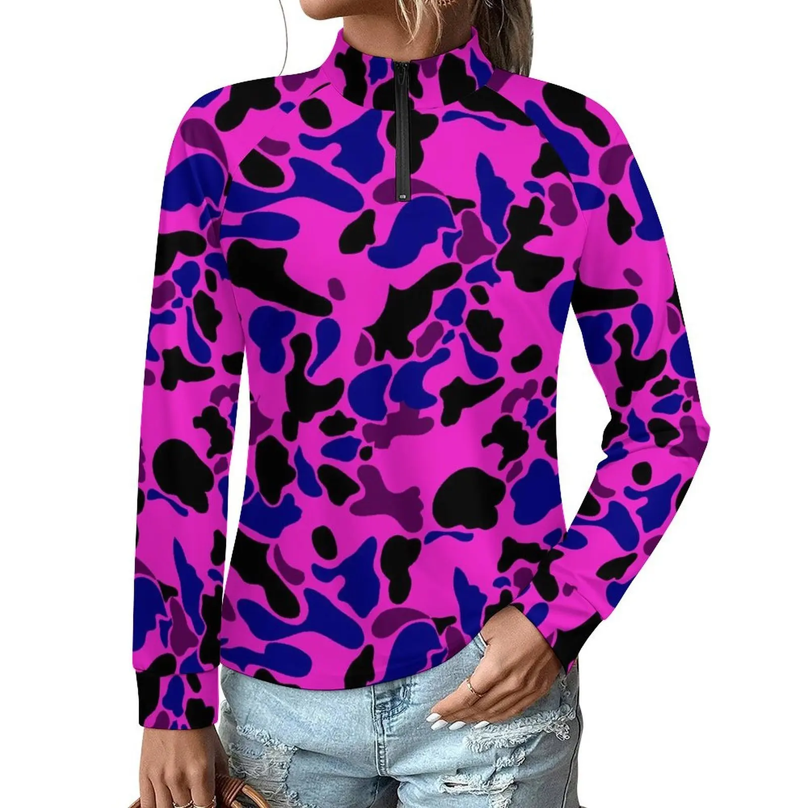 Polynesian Custom Green Camouflage Women'S Tight Quick-Drying Dress Tribal Design Cool-Feeling Cloud Camouflage Long-Sleeved Top