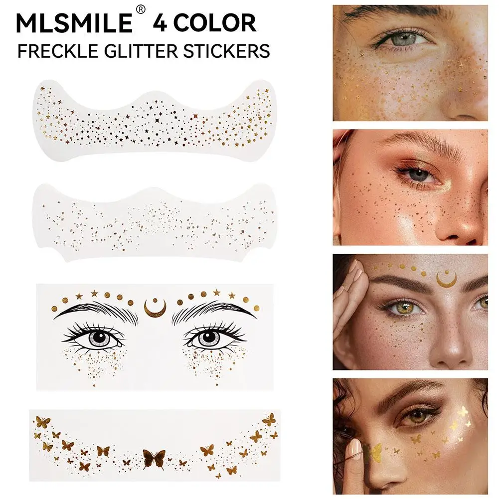 Freckle Face Tattoo Stickers Hot Stamping Gold And Star And Silver Stickers Sweatproof Makeup Face Stickers Moon Girl Water L6l5