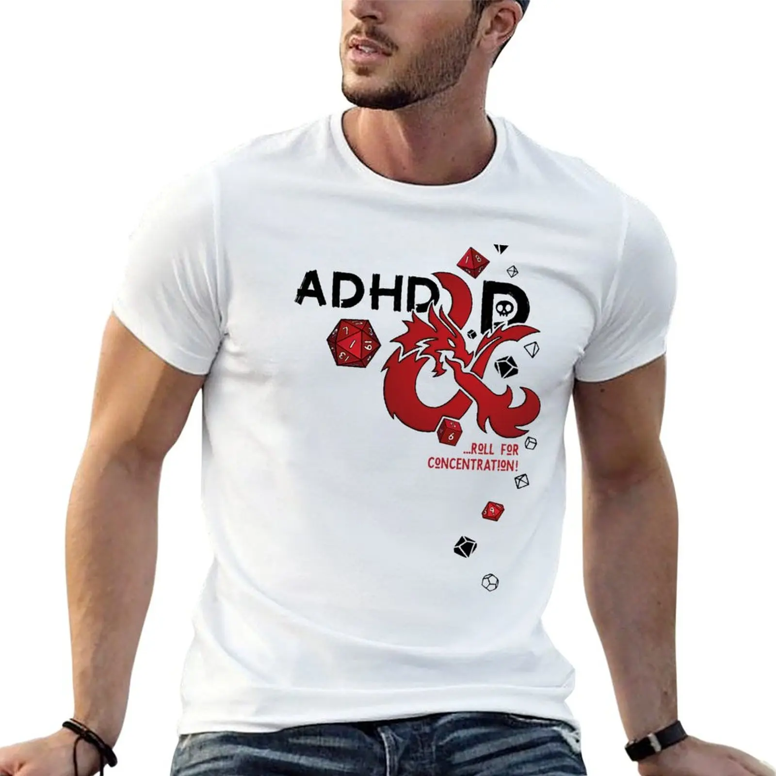 

funny t cotton shirts no Roll concentration ADHD&D (for shirts white, text) T-Shirt t designer for DnD