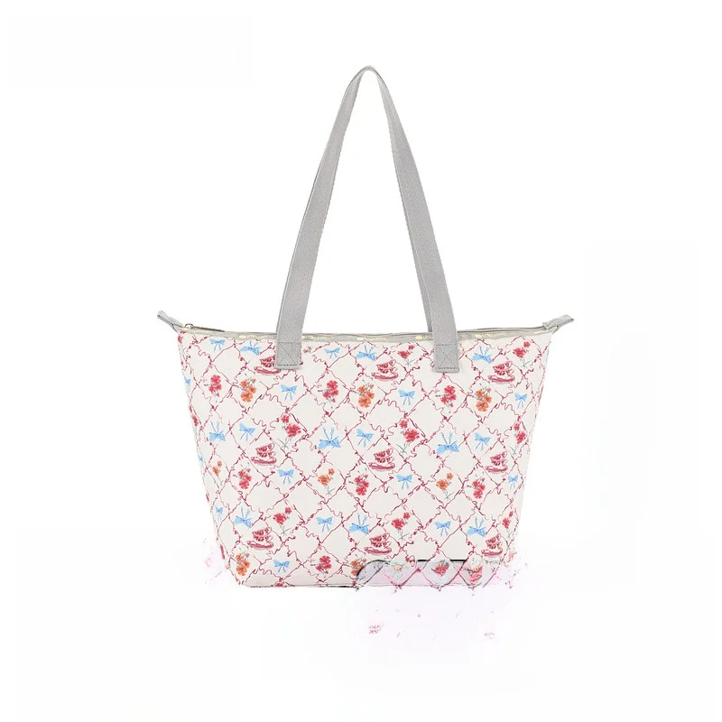 

LeSportsac Trendy Cartoon Print Tote Bag Soft Handle Commuter Bag Large Size Floral Pattern Young Adults Faion Accory