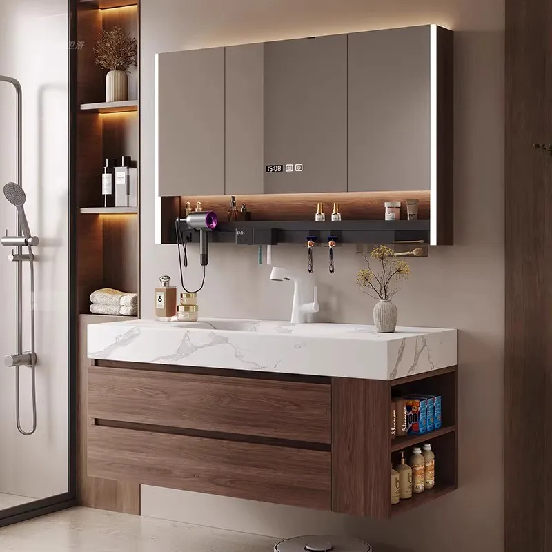 fq- Cabinet Medieval Style Rock Slab Hot Bending Integrated Basin, Bathroom Cabinet Bathroom, Hand Wash Basin, Side Storage W~