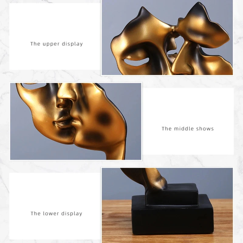 Sculpture Home Decor Mask Gold Statue Face Modern Resin Figures For Decoration Living Room Desk Office Table Couple Mask Crafts